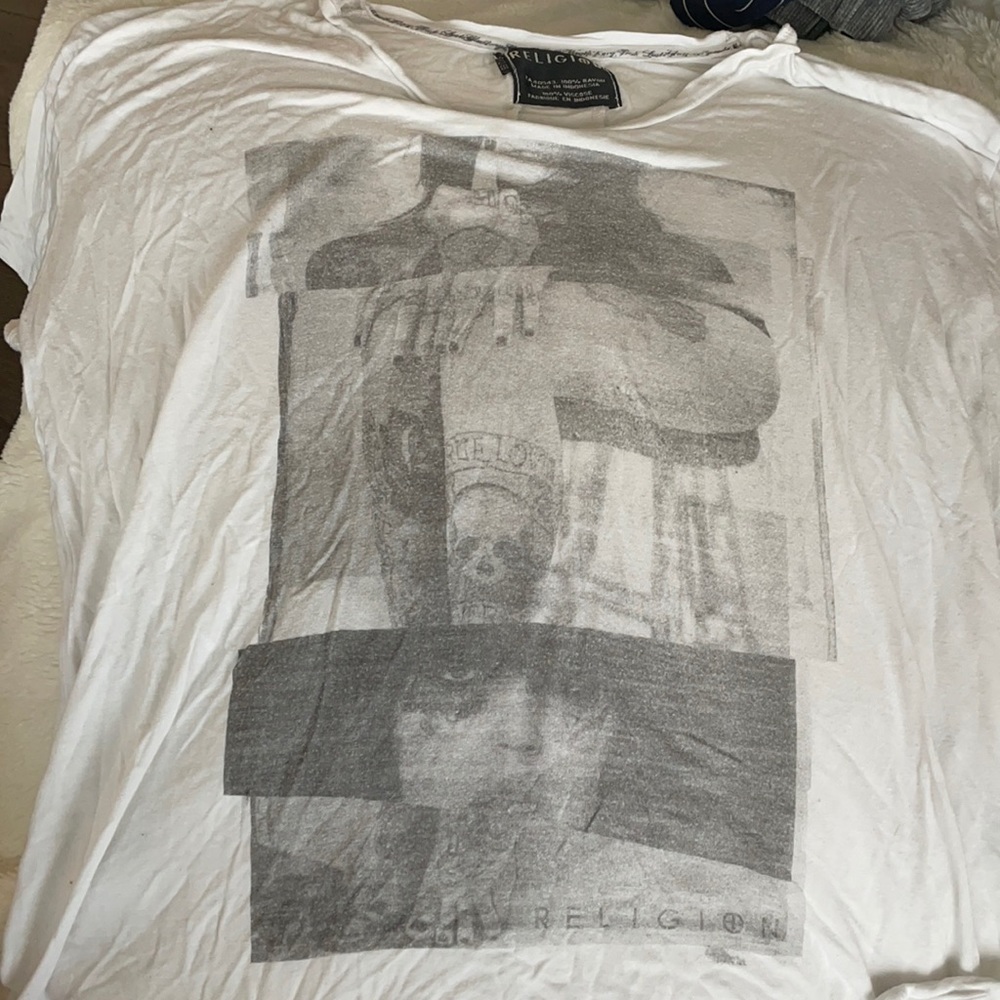 Religion white graphic tee  size 10
